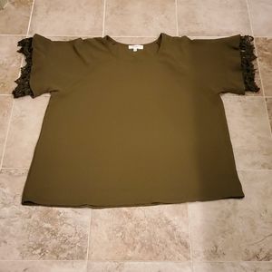 Umgee olive green crochet sleeve top